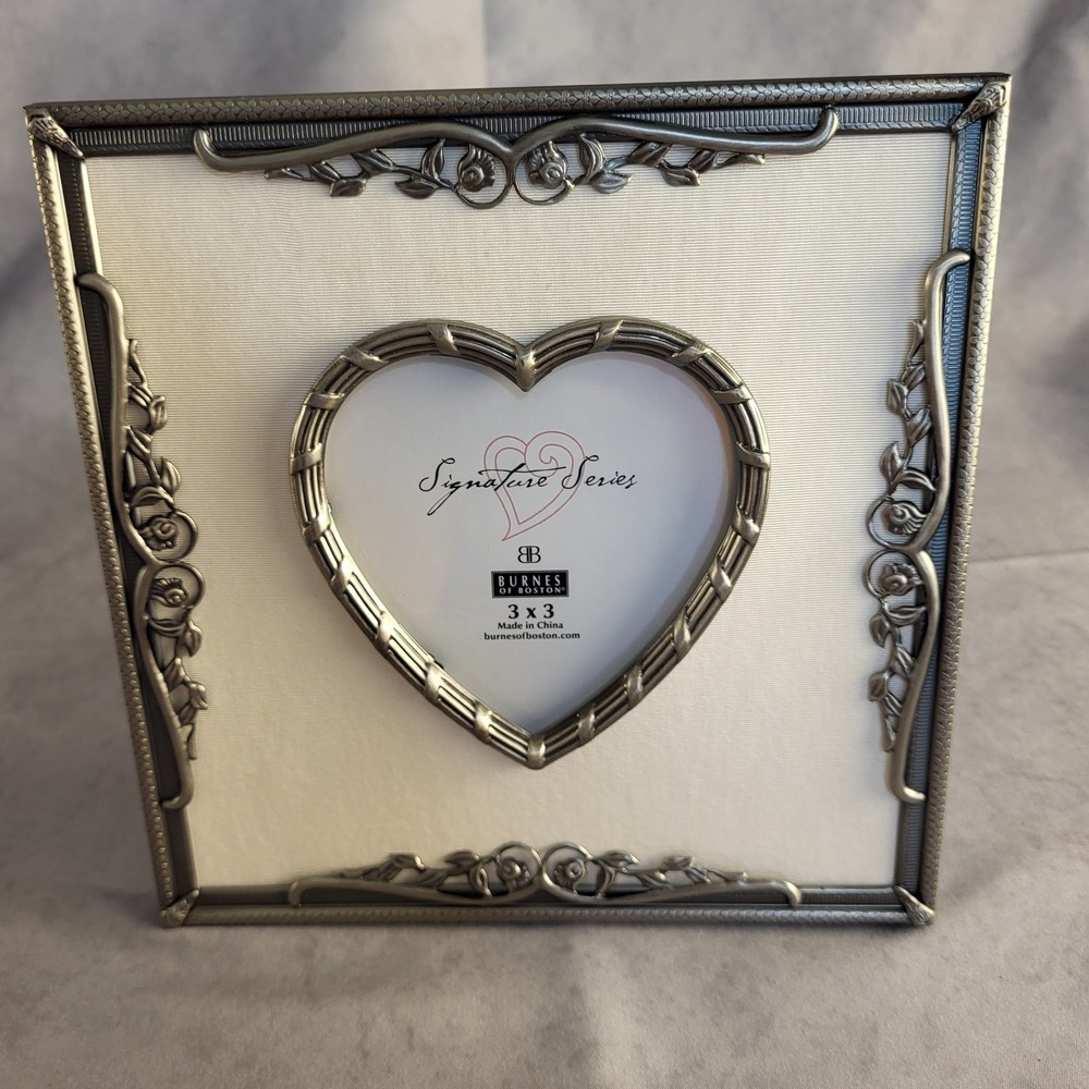 New Burnes of Boston Signature Series Heart Picture Frame 3x3 Silver Tone